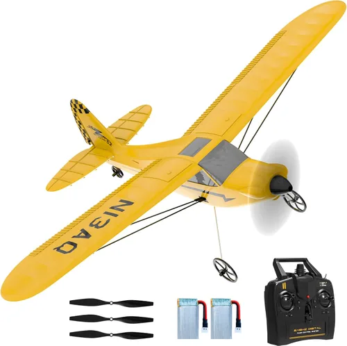 Avión RC de 82.4 °F con control remoto de 3 canales, entrenador de avión deportivo Cub S2 con protector de hélice y sistema de estabilización