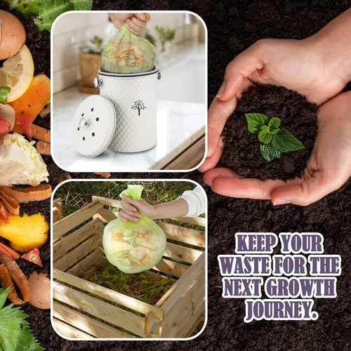 Miniatura 6 de AOSION Contenedor de compostaje para encimera de cocina, contenedor de compostaje interior inodoro con tapa y 50 bolsas de compost, contenedor