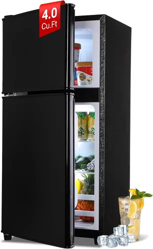 Miniatura 8 de Mini refrigerador con congelador, 3.5 pies cúbicos. Refrigerador pequeño con congelador de 2 puertas con termostato ajustable de 7 niveles estantes