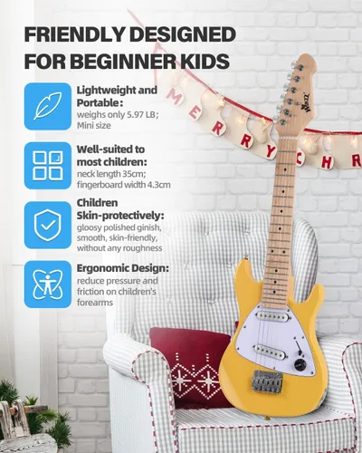 Miniatura 4 de WINZZ - Guitarra eléctrica para niños de 30 pulgadas, kit para principiantes, tamaño 1/4 mini, juego completo de iniciación con amplificador