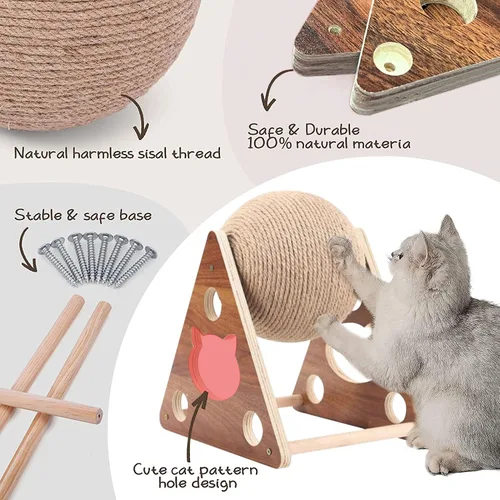 Miniatura 6 de Juguete rascador para gatos, cuerda de sisal natural para gatos, juguete rascador con pelota para gatos, gatitos, perros y cachorros, juguete