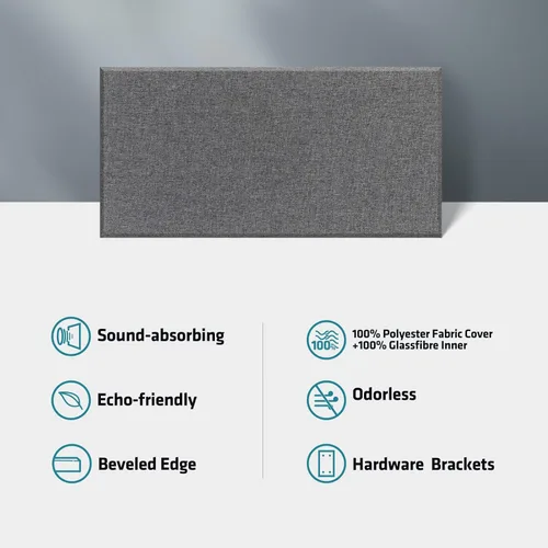 Miniatura 5 de Panel de pared de fibra de vidrio de 23.62 x 11.81 x 2 pulgadas, paquete de 4 paneles acústicos, paneles acústicos absorbentes de sonido para Gris