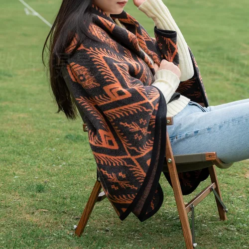 Miniatura 4 de PuTian Manta de lana merina, 63 x 51 pulgadas, color naranja bohemio, ideal para camping, al aire libre, eventos deportivos, supervivencia y kits