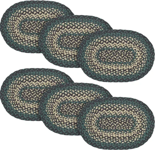 Miniatura 6 de VHC Brands Pine Grove, Mantel individual para mesa de comedor, yute trenzado, ovalado, verde, 10x16