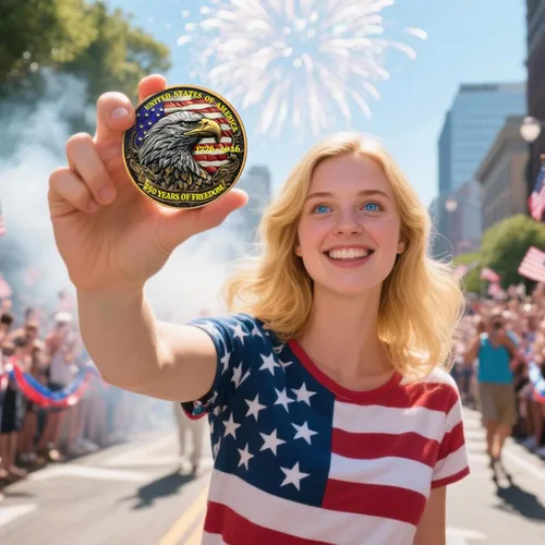 Miniatura 6 de Medalla Conmemorativa del 250 Aniversario de EE. UU. - Mercancía de América 250 con Águila Americana y Bandera de EE. UU. 250 Años de Libertad