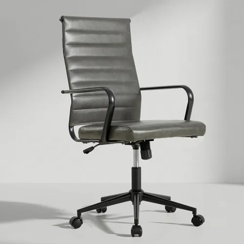 Miniatura 10 de Okeysen Silla de escritorio de oficina de cuero, sillas de sala de conferencias, silla ejecutiva acanalada, silla giratoria ergonómica de altura