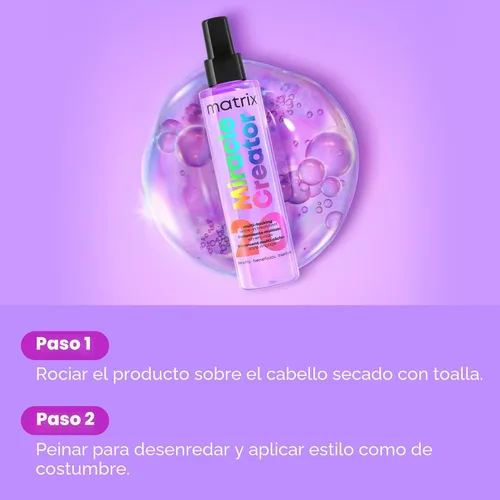 Miniatura 7 de Matrix Miracle Creator Spray Acondicionador Sin Enjuague - Protector Térmico, Anti-Frizz, Hidratante y Desenredante, Para Cabello Dañado