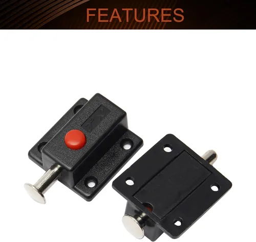 Miniatura 3 de MroMax Pestillo de perno de puerta con resorte, cierre deslizante de plástico ABS negro con botón de interruptor para puerta, gabinete, accesorios