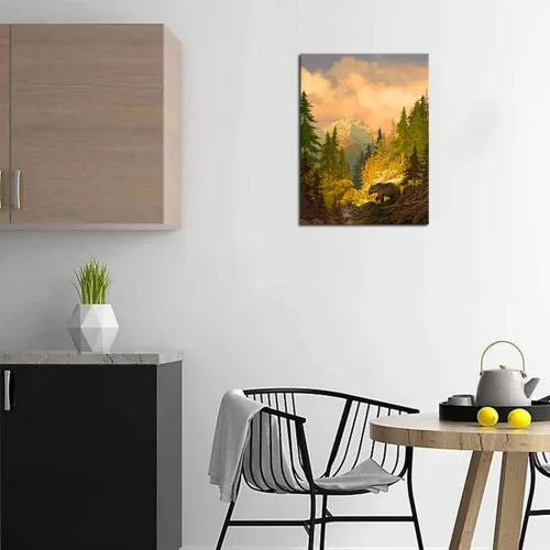Miniatura 3 de arteWOODS Lienzo decorativo para pared, diseño de oso grizzly para dormitorio, sala de estar, bosque, montaña rocosa, moderno, lienzo, impresiones