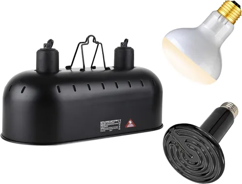 DXOPHIEX Lámpara de doble reptil, lámpara de calor de reptil con bombilla de 150 W y emisor de calor de cerámica, lámpara de calor de doble cúpula