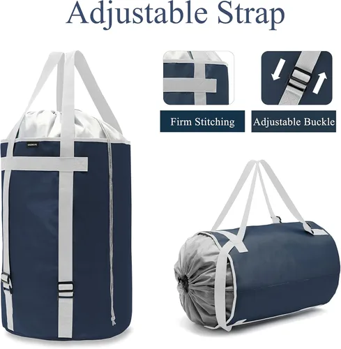 Miniatura 2 de Cesta de lavandería para ropa sucia, plegable, plegable, con asas y tapa, grande, resistente al agua, poliéster, resistente, duradera, color azul