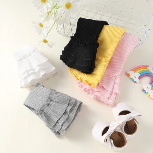 Miniatura 6 de Unikaka Pantalones elásticos acampanados para niña pequeña y bebé con pantalones de vellón con volantes y leggings, paquete de 5