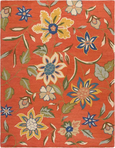 Miniatura 11 de SAFAVIEH Blossom Collection BLM673A - Alfombra redonda de lana de primera calidad, hecha a mano, 6 pies, color óxido y multicolor