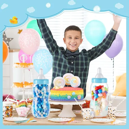 Miniatura 5 de Tessco for you - 2 botellas grandes de leche para bebé, rellenables, alcancía, contenedor de plástico para juegos y revelación de género, Blanco