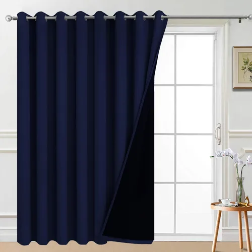 Yakamok - Cortinas 100% opacas para puerta corrediza, con aislamiento térmico, ojales, cortina divisora de habitación, azul marino, 100 pulgadas de