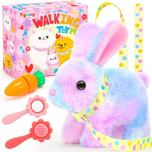 Miniatura 11 de Tagitary Juguetes de peluche electrónicos con sonidos, orejas que se mueven, boca y nariz que se contraen, juguete interactivo de conejo para niños
