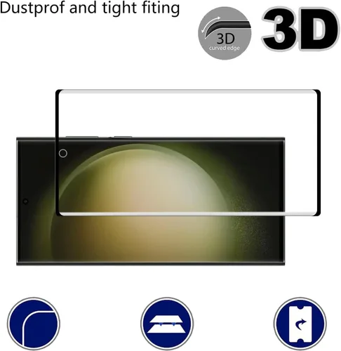 Miniatura 6 de Protector de pantalla de vidrio templado para Samsung Galaxy S23 Ultra 5G, curvado 3D, dureza 9H, antiarañazos, transparente HD, compatible