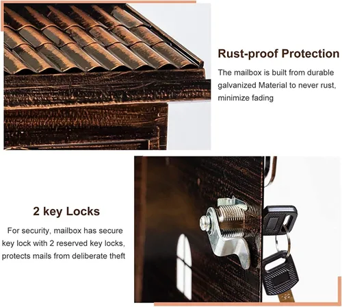 Miniatura 6 de Buzón de sugerencias para negocios, caja de donación, de latón, para montaje en pared, con 2 llaves y cerrada, grande, exterior, impermeable