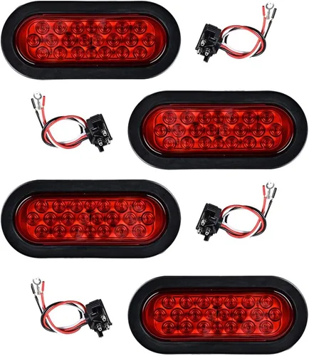 Miniatura 7 de Astra Depot, 1 par de faros traseros de LED ovalados rojos, 6 pulgadas, 10 diodos, con ojal y conector para camión o remolque, selladas, 4piezas