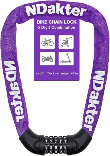 Miniatura 53 de NDakter Cerradura de cadena para bicicleta, combinación de 5 dígitos, resistente, antirrobo, cerradura de bicicleta de seguridad