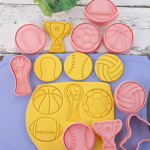 Miniatura 4 de Juego de cortadores de galletas con forma de bola, 8 piezas de fútbol 3D, baloncesto, béisbol, voleibol, fútbol, tenis, cortadores de galletas