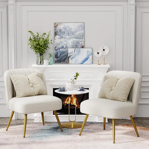 Miniatura 6 de Andeworld Juego de 2 sillas decorativas modernas, tapizadas de gamuza sintética, sillas de sala de estar, elegantes sillas pequeñas sin brazos
