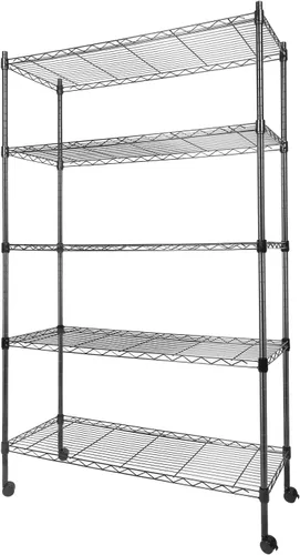 Miniatura 24 de Whitmor Estantería de 5 niveles ajustables con ruedas, capacidad de 400 libras por estante, máximo 2000 libras en total, 21 pulgadas de largo x 12