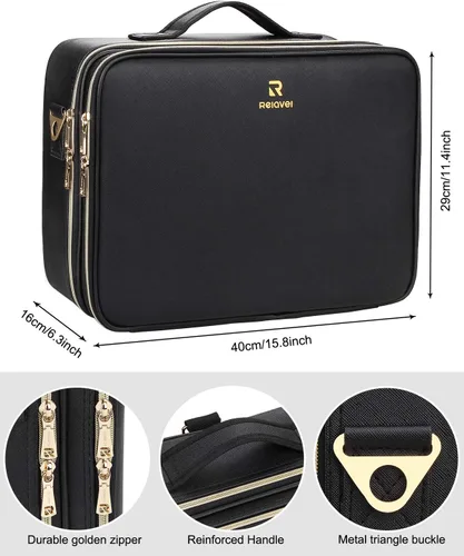 Miniatura 6 de Relavel Estuche de maquillaje grande para maquillaje, estuche de tren profesional de 16.5 pulgadas, organizador de cosméticos de viaje, soporte