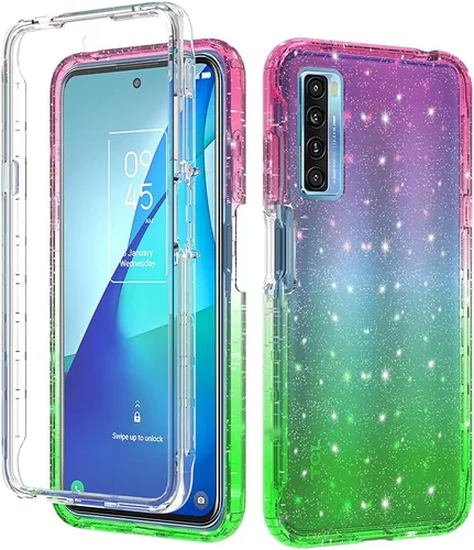Miniatura 5 de Funda de cuerpo completo diseñada para TCL 20S con purpurina, protector de pantalla integrado, absorción de golpes, antiarañazos, resistente