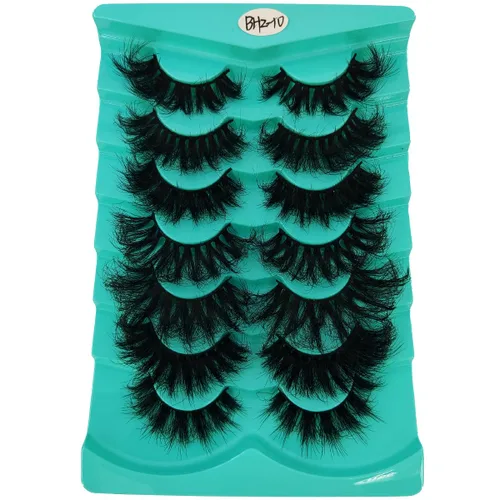 Miniatura 6 de 6 pares de pestañas postizas de ojo de gato, esponjosas pestañas de visón sintético 8D, pestañas dramáticas largas y gruesas (7 pares-BHZ01)