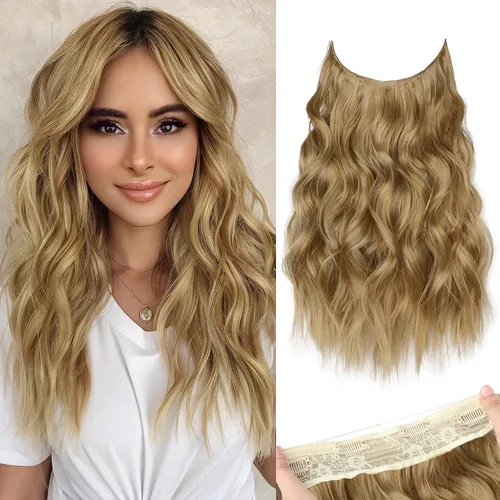 Miniatura 60 de KooKaStyle - Extensiones de cabello con hilo invisible, diadema transparente, ajustables, 4 clips fijadores, cabello largo y ondulado de 12