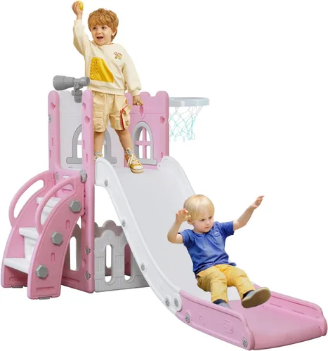 Miniatura 9 de LulliSpace Tobogán 6 en 1 para Niños Pequeños, Escalador Deslizante para Niños para Patio de Juegos Interior y Exterior con Aro de Baloncesto