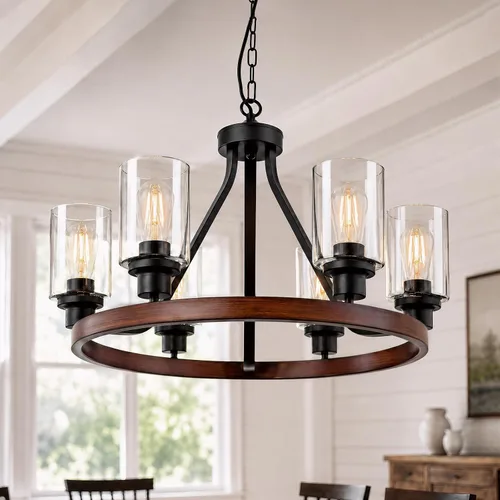 Miniatura 9 de Lanhall - Lámpara moderna de 6 luces para comedor, lámpara de techo en níquel cepillado para cocina, candelabro colgante con pantalla de vidrio