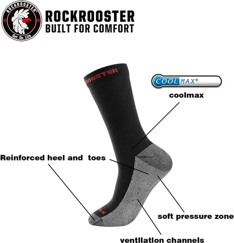 Miniatura 8 de ROCKROOSTER COOLMAX - Calcetines deportivos con control de humedad, duraderos y transpirables (paquete de 9)