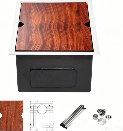 Miniatura 30 de Mocoloo Fregadero de barra de montaje inferior de 15 pulgadas, fregadero de cocina pequeño de 15 x 15 pulgadas, calibre 18, de acero inoxidable