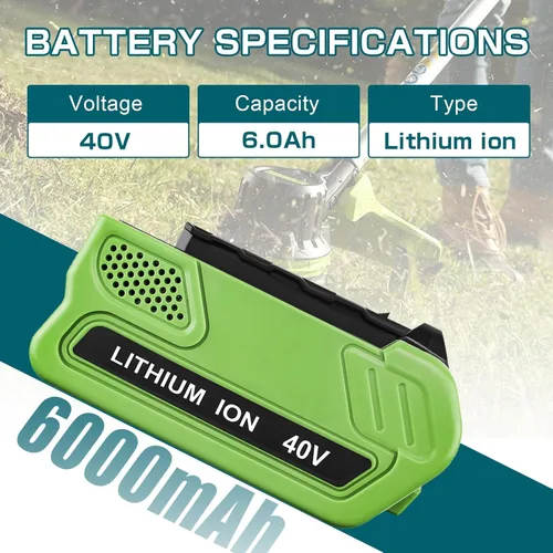 Miniatura 3 de Reoben Batería de litio de 6.0Ah de 40 voltios de repuesto para batería GreenWorks de 40 V compatible con GreenWorks G-MAX 40V 29472 29462 2901319
