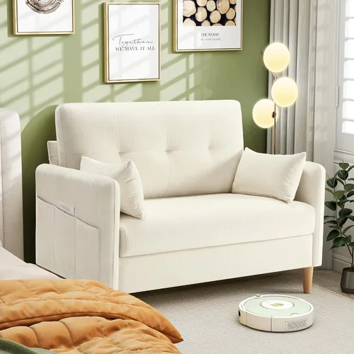 Hanherry Sofá Loveseat, Sofá Pequeño de 47" para Sala de Estar, Cómodo Asiento de Amor de Tela Chenilla para Dormitorio con Almohada Decorativa,