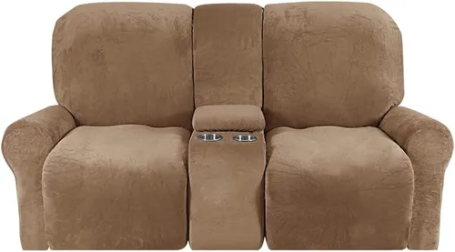 Miniatura 34 de Aedlcal Fundas para sofá reclinable, 10 piezas, fundas de sofá reclinable de felpa de terciopelo con consola central, con bolsillo lateral