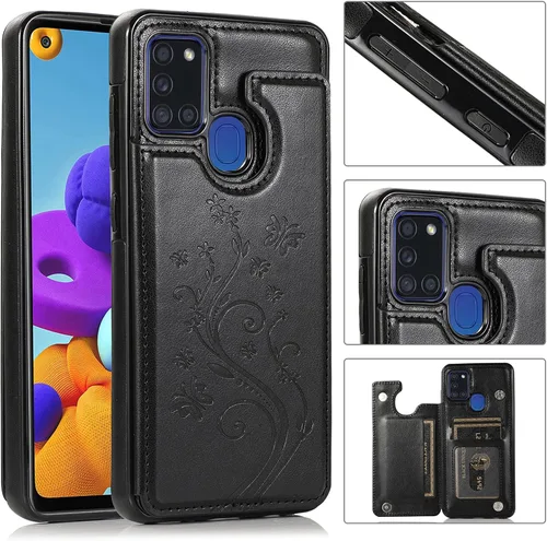 Miniatura 3 de Asuwish Funda de teléfono para Samsung Galaxy A21S con protector de pantalla de vidrio templado y tarjetero con soporte para tarjetero, accesorios