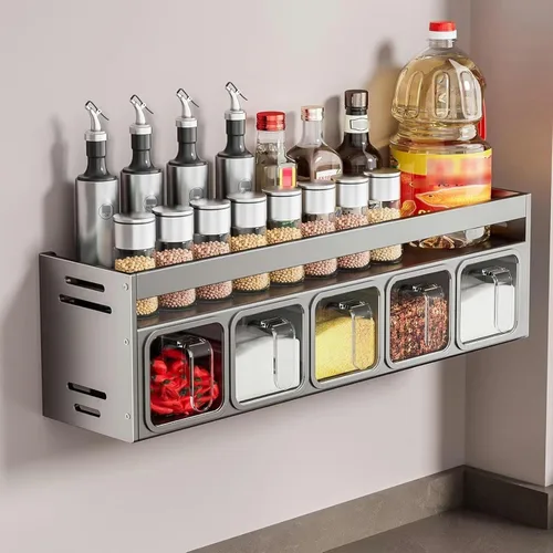 Organizador de especias con 3 cajas – Estante fuerte montado en la pared/encimera para armario interior – Almacenamiento de hierbas de cocina y