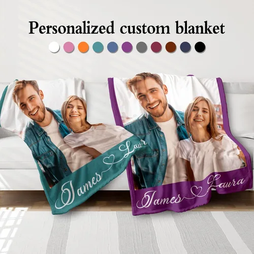Miniatura 2 de Gowelly Manta personalizada con texto fotográfico, manta personalizada con imágenes para adultos, regalos de aniversario personalizados