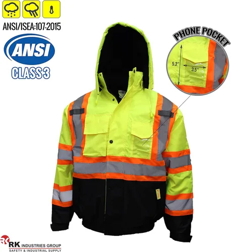 Miniatura 5 de New York Hi-Viz Workwear WJX70 - Chaqueta de seguridad para hombre, ANSI Clase 3, alta visibilidad, patrón en X, impermeable