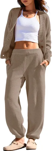 Miniatura 3 de Yanekop Conjunto de dos piezas para mujer con cuello en V y botones y suéter de punto acogedor