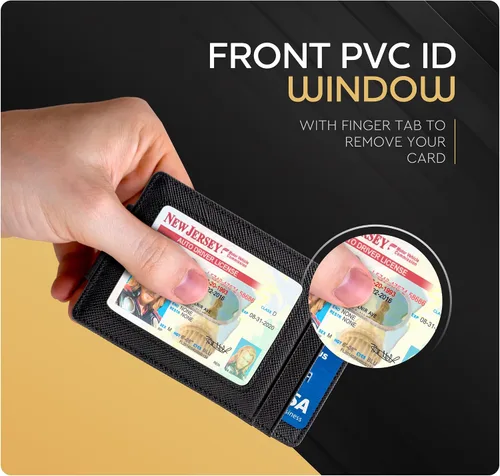 Miniatura 12 de Billetera de cuero con clip para dinero, bolsillo frontal delgado, bloqueo RFID con imán súper fuerte