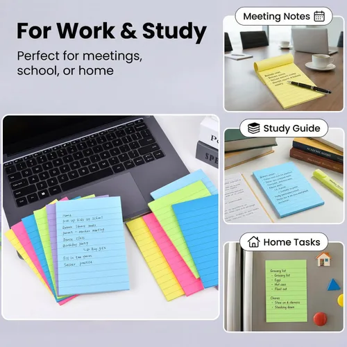 Miniatura 3 de Paquete de 12 notas adhesivas forradas de 4 x 6 pulgadas en colores brillantes, bloc de notas autoadhesivas con líneas, bloc de notas adhesivas