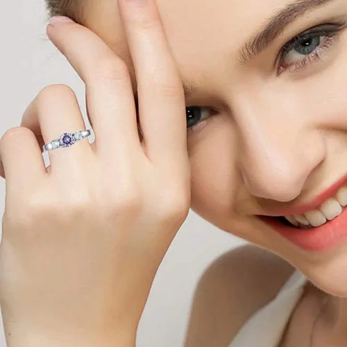Miniatura 4 de AILAAILA Anillos de piedra natal, tamaño 1-10, circonita cúbica, acero inoxidable, cumpleaños, madre, hija, regalos para niñas y mujeres, Metal