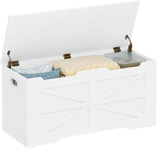 Miniatura 11 de Hzuaneri Baúl de almacenamiento de 39.4 pulgadas, baúl de almacenamiento extragrande con 2 bisagras, banco de caja de madera, baúl organizador