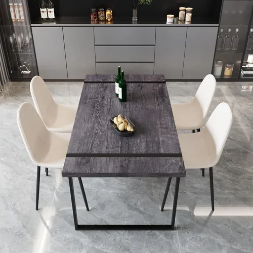 Miniatura 7 de YYQ Juego de mesa de comedor para 4, mesa de cocina de madera de 59 pulgadas y sillas para 4, moderno juego de mesa de comedor de 5 piezas con 4
