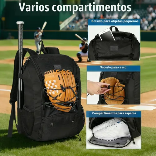 Miniatura 4 de MATEIN Mochila de Béisbol, Bolsa de Bate de Sóftbol con Compartimento para Zapatos para Jóvenes, Niños y Adultos, Bolsa de Béisbol Ligera con Gancho