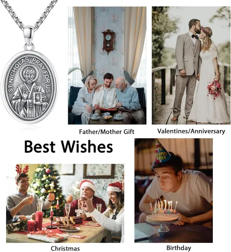 Miniatura 274 de Collar de plata de ley 925 con medalla de San Patrón, colgante de protección católica, amuleto, joyería religiosa para hombres y mujeres